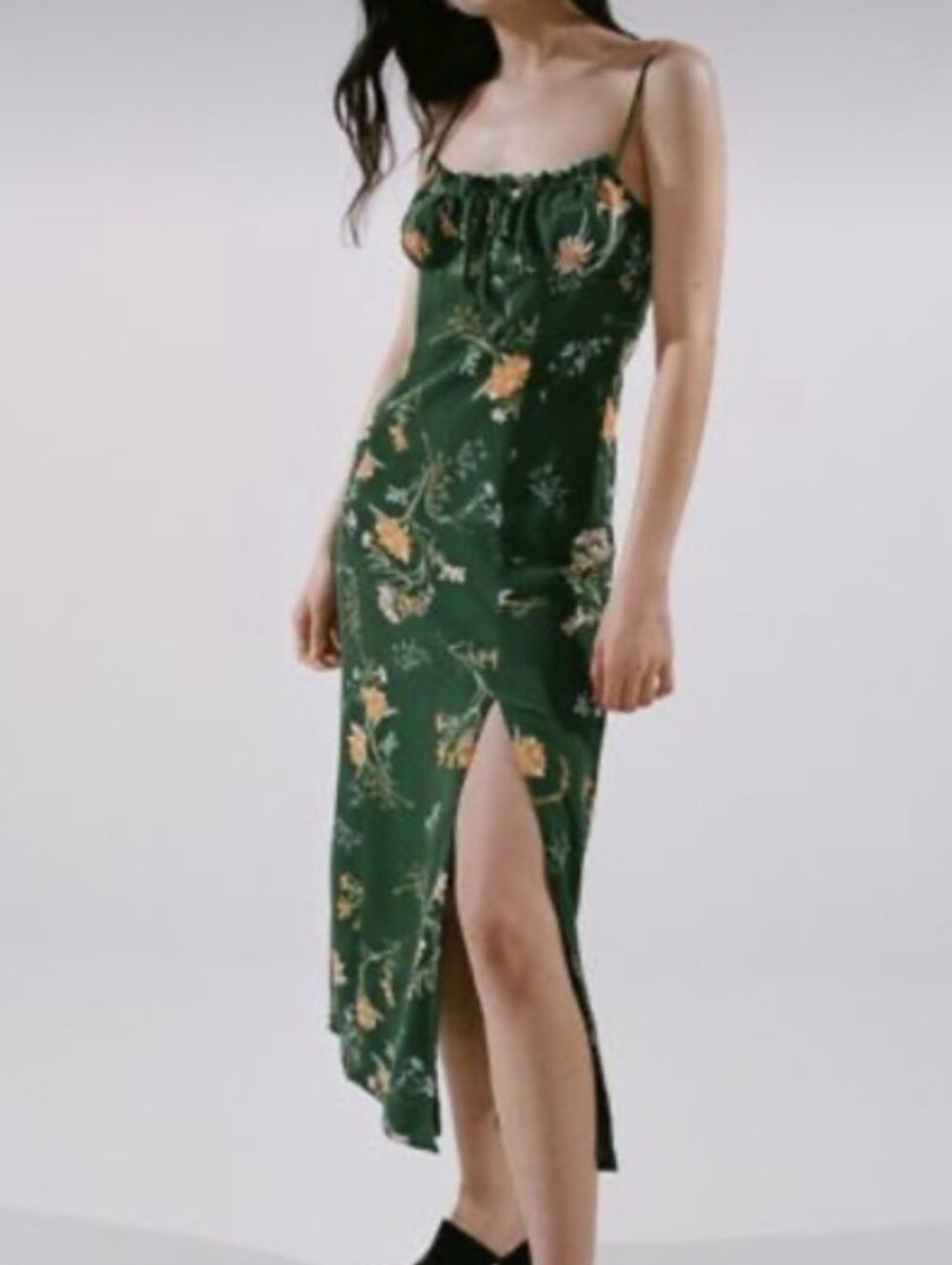EUC Urban Outfitters UO April Emerald Green Floral Slip Midi Dress